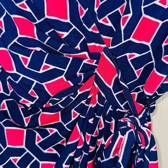 Maggy London pink/blue geometric wrap dress sz 10 - Picture 4 of 16